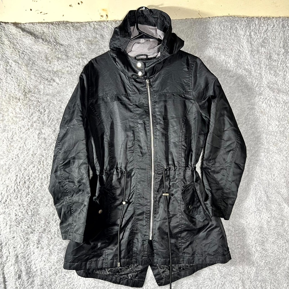 Bella Donna Parka Jacket Womens XL‎ Black Lined Drawstring Waist Hooded Full Zip
